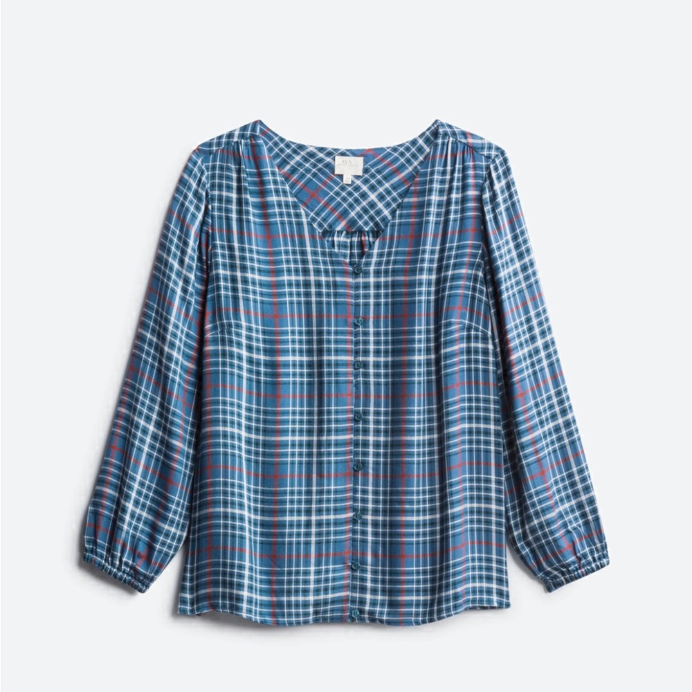 Ava James Plaid Buttoned Blouse